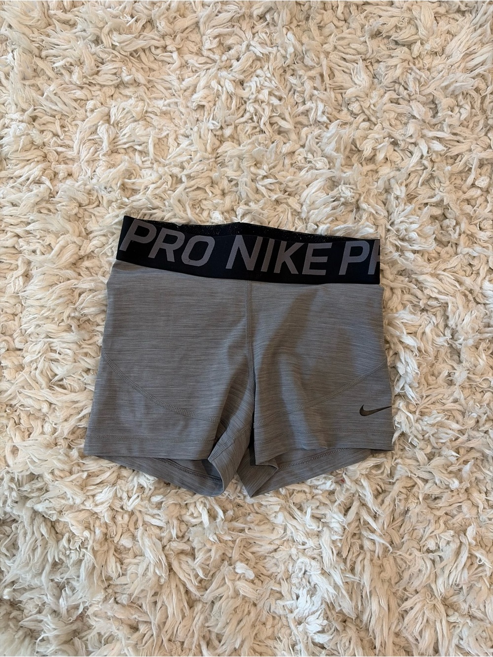 Nike Gray Pro Women’s Athletic Shorts with Branded Waistband